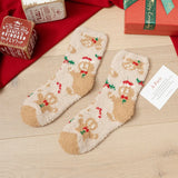 Christmas coral fleece warm and thick winter socks snowman floor socks