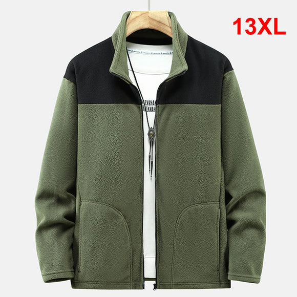 13XL Plus Size Polar Fleece Jacket Men Autumn Winter Warm Fleece Jacket Patchwork Coat Male Fashion Casual Outerwear Big Size