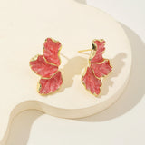 Metal Flower Cream Stud Earrings for Women Fashion Gold Color