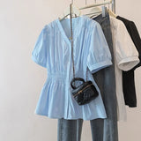 Women's Plus Size V-Neck Office Blouse French Chic Top