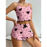 Women's Love Print Pajama Set Soft Tank Top Shorts S-XL