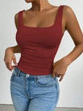 Women's Casual Square Neck Sleeveless Cami Crop Top Solid