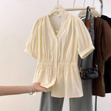 Women's Plus Size V-Neck Office Blouse French Chic Top