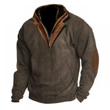 Men’s Half-Zip Hoodie – Vintage Patchwork Stand Collar Pullover