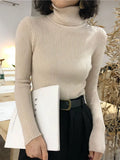 Women's High-Neck Knitted Turtleneck Slim-Fit Long-Sleeve Anti-pilling Casual Elegant Plain Sweater