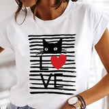 Women's Cartoon Cat Print Short-Sleeved T-Shirt Style Cloths