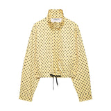 Women's Polka Dot Turtleneck Zipper Jacket with Pockets
