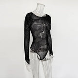 Ticketsx Women’s Black Rhinestone Bodysuit Party Clubwear