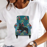 Women's Cartoon Cat Print Short-Sleeved T-Shirt Style Cloths