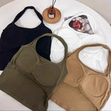 Women's Padded Halter Tube Top Open Back Slim Corset Vest