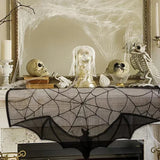 Black Bat Lace Halloween Tablecloth & Fireplace Mantel Scarf Cover