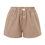 Women’s Y2K Retro Cleanfit Plaid Print Elastic Loungewear Loose Shorts