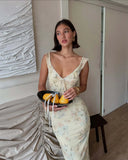 Women's Floral Print Maxi Dress Backless Summer Beachwear