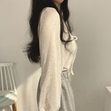 Women's White Knit Cardigan Korean Style Lace-Up Summer Top