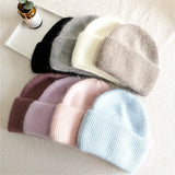 Women's Rabbit Fur Winter Hat Warm Beanie Solid Color Cap