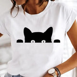 Women's Cartoon Cat Print Short-Sleeved T-Shirt Style Cloths
