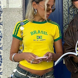 Y2K Five-Star Brazil Graphic Baby Tee Women's Crop Tops Y2K