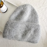 Women's Rabbit Fur Winter Hat Warm Beanie Solid Color Cap