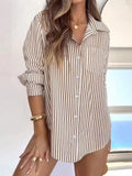 Ladies Cotton Striped Long Sleeve Casual Shirt Top