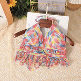 Bohemian Style Top Chest Cushion Neck Hanging Design's Tank Tops Bare Back Sexy  Beach Little Suspender Women's T-shirt