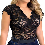 Sexy Deep V Neck Sleeveless Lace Blouse Shirts Summer Women Lace Patchwork Pullover Tops