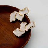 Metal Flower Cream Stud Earrings for Women Fashion Gold Color