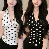 Women's Polka Dot Print V-Neck Sleeveless Backless Tank Tops