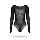 Ticketsx Women’s Black Rhinestone Bodysuit Party Clubwear