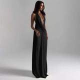 Women's Deep V Neck High Slit Backless Maxi Dress for Summer