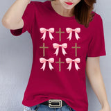 Women's Polyester T-shirt w/ Colorful Ribbon and Bow Pattern