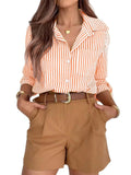 Ladies Cotton Striped Long Sleeve Casual Shirt Top