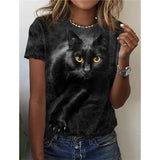 Cat Print T-Shirt Fashion Female Tees Tops Summer Clothing