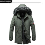 Men's Windproof Fleece Warm Detachable Hooded Parka Winter Jacket Solid Zipper Coat 6XL