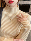 Knitted Tops Women Turtleneck Sweater Long Sleeve Casual Slim Pullover