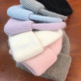 Women's Rabbit Fur Winter Hat Warm Beanie Solid Color Cap