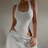 Women's Sleeveless Knit Bodysuit Off-Shoulder Halter Top