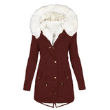 Slim Fur Hood Puffer Long-Sleeve Down Winter Jacket, Coat for Women
