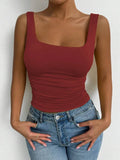 Women's Casual Square Neck Sleeveless Cami Crop Top Solid