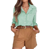 Ladies Cotton Striped Long Sleeve Casual Shirt Top