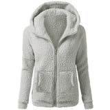 Autumn And Winter Women's Fashion Solid Colour Sweatshirt Loose Softy Hooded Plush Zip Up Jacket