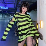 Women’s Goth Striped Sweater Y2K Grunge Emo Pullover Top