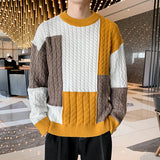 Men’s Patchwork Sweater – Loose Knit Pullover for Spring & Winter