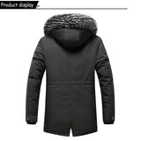 Men's Windproof Fleece Warm Detachable Hooded Parka Winter Jacket Solid Zipper Coat 6XL