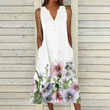 Women's Casual Summer Dress: V-neck Sleeveless Design Pocket