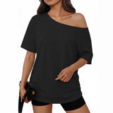 Women Casual One-Shoulder Ruched T-Shirt Summer Short-Sleeved