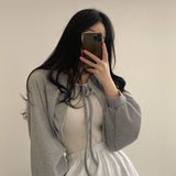 Women's White Knit Cardigan Korean Style Lace-Up Summer Top