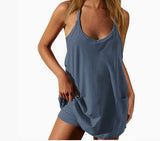 Summer Sleeveless Vest Dress Pocket Sports Short Skirt