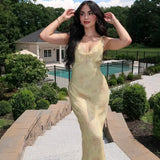 Women's Floral Print Maxi Dress Backless Summer Beachwear