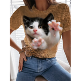 Cat Print T-Shirt Fashion Female Tees Tops Summer Clothing