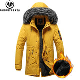 Men's Windproof Fleece Warm Detachable Hooded Parka Winter Jacket Solid Zipper Coat 6XL